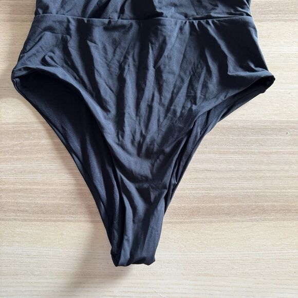 Zara Asymmetrical Snake Swimsuit Sz S Black Gold Jewel Rhinestone Applique - Picture 8 of 9